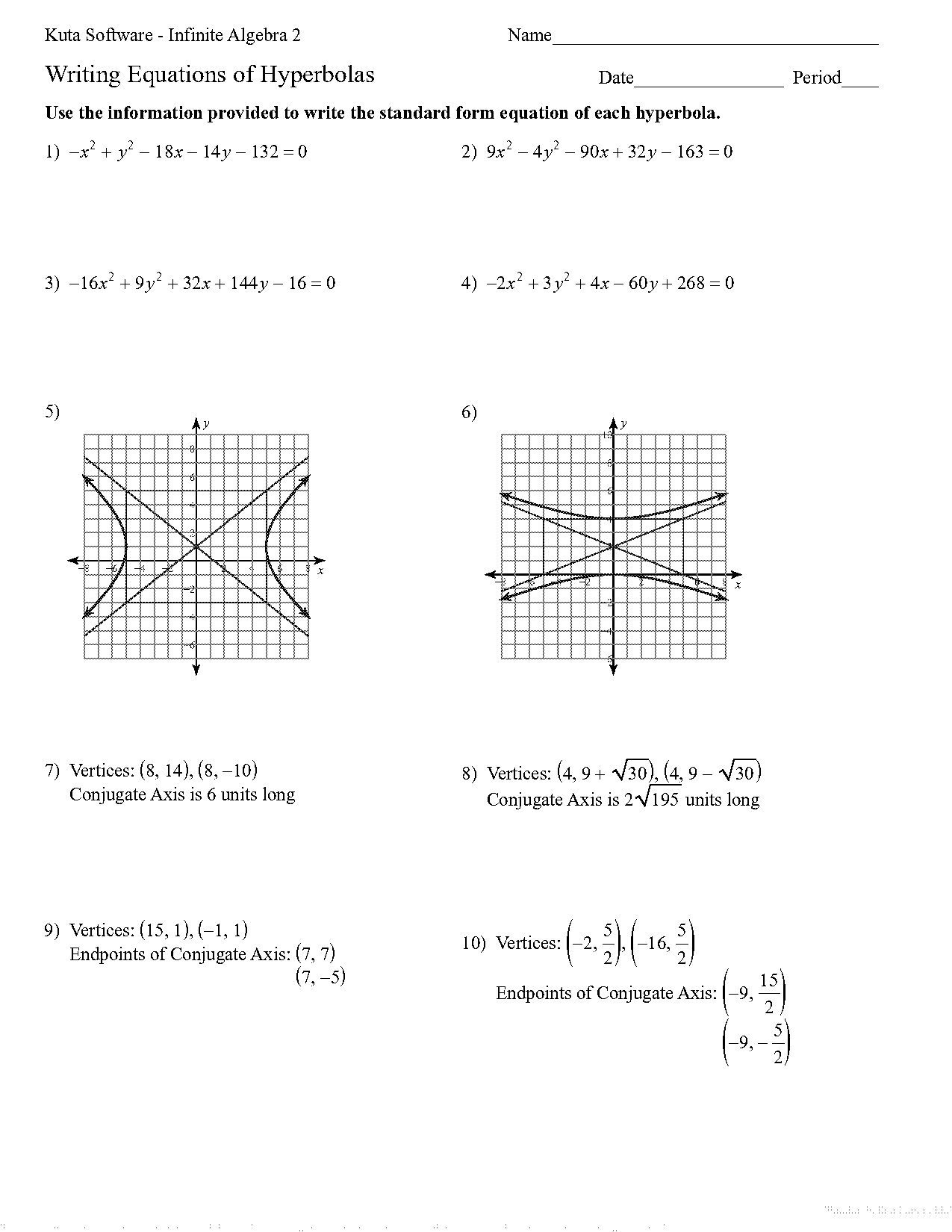 write standard form of hyperbolas in standard form