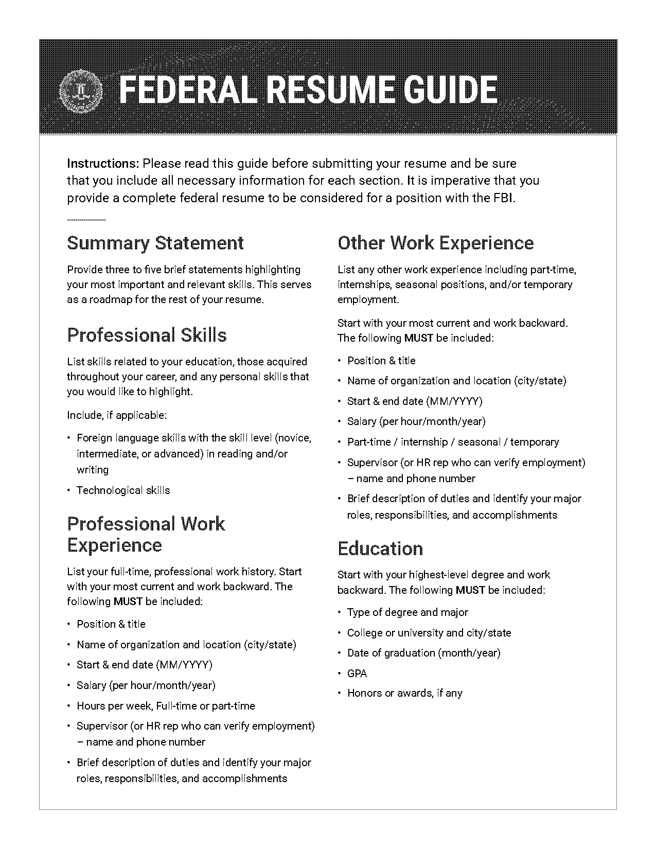 federal narrative resume template