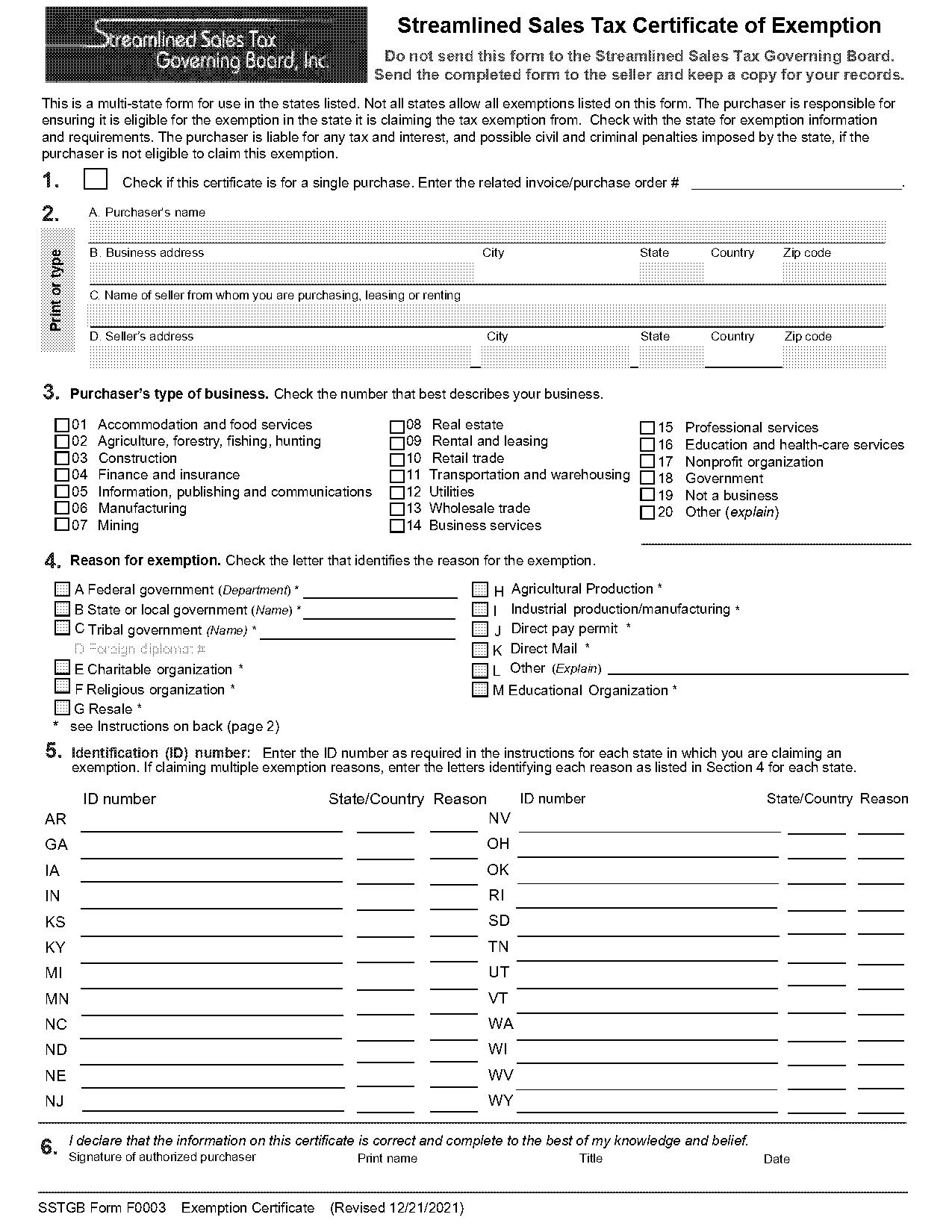 current wa state exemption form