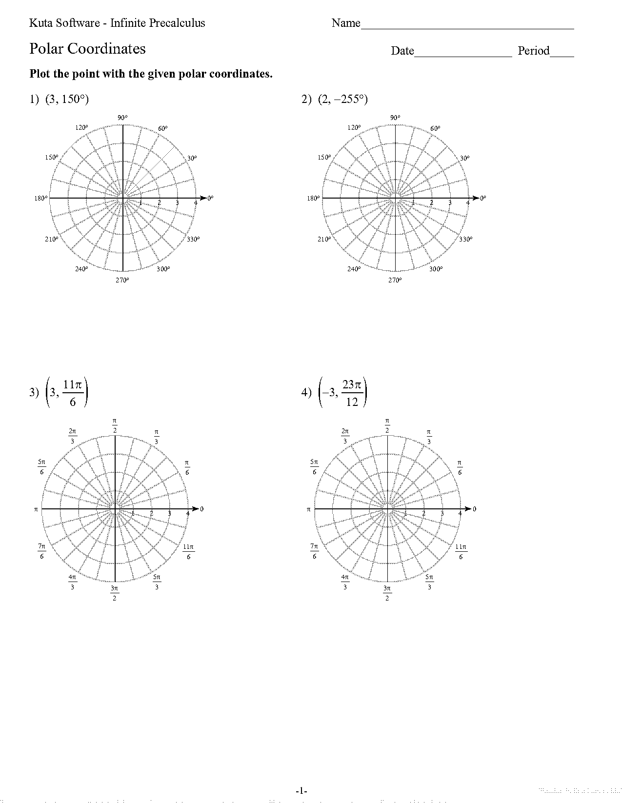 graphing in polar worksheet