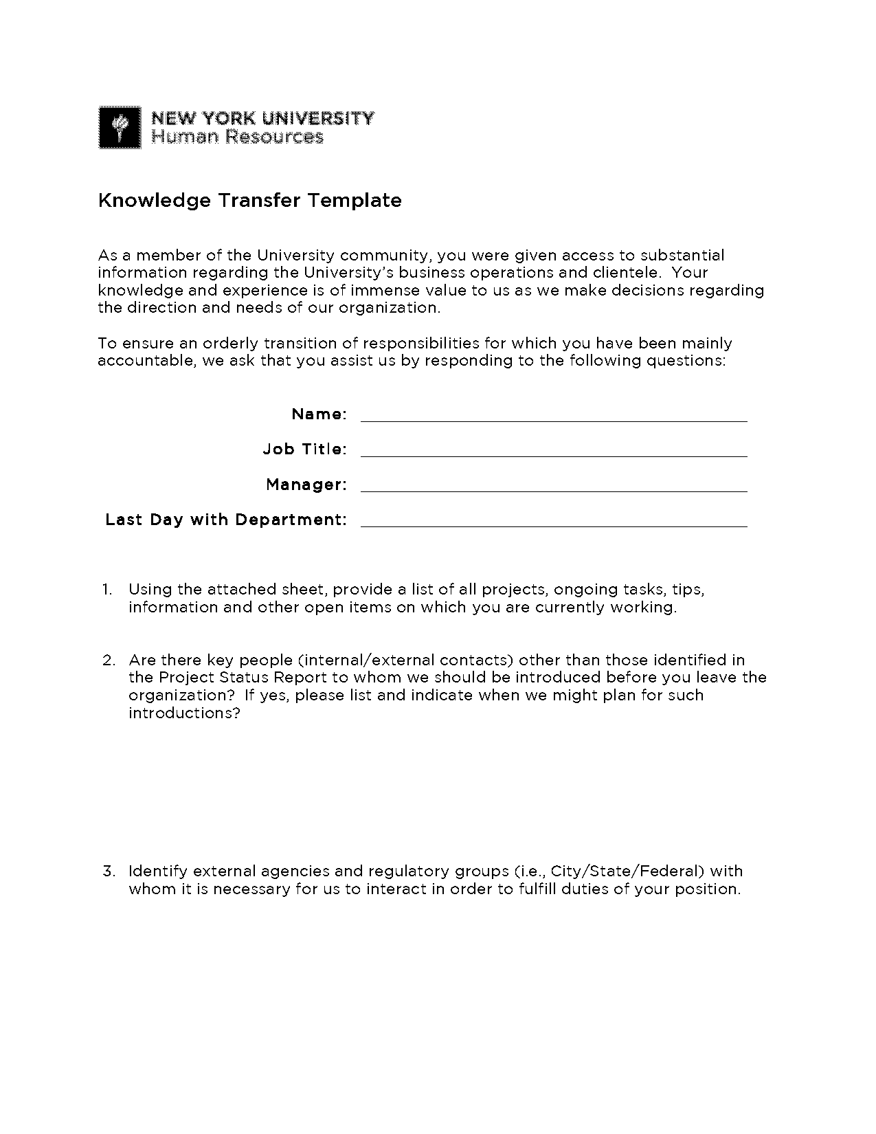 knowledge transition document template