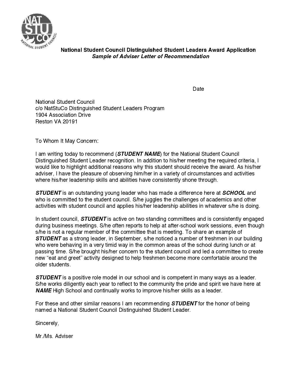 recommendation letter sample student