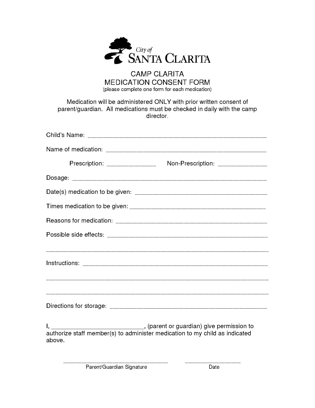 consent form camp for medication