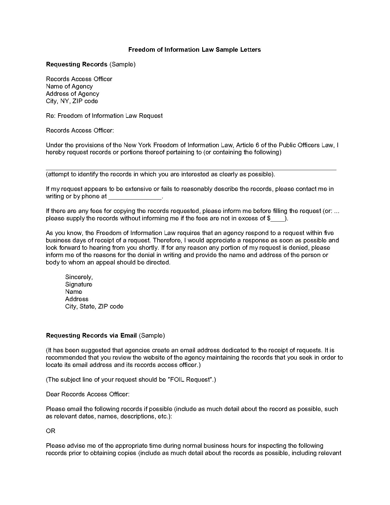 new york state freedom of information request