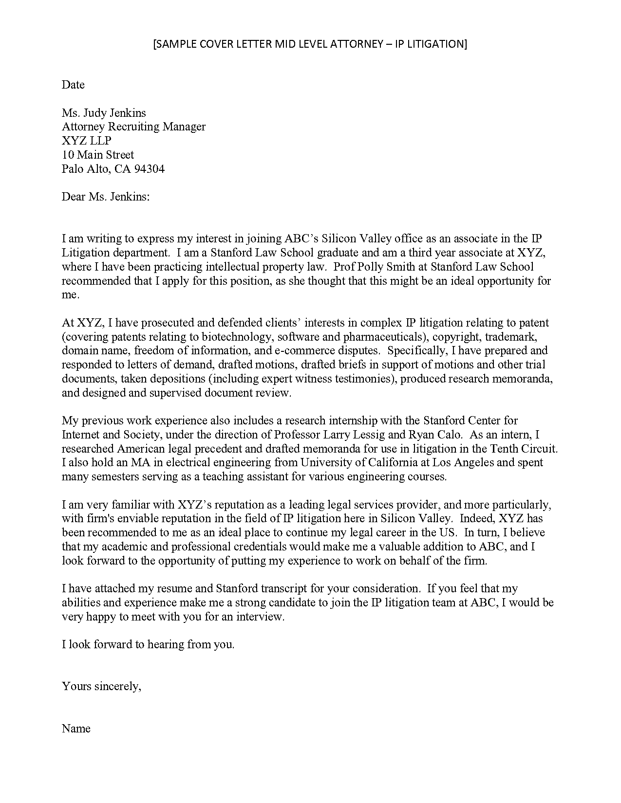 sample cover letter for property manager