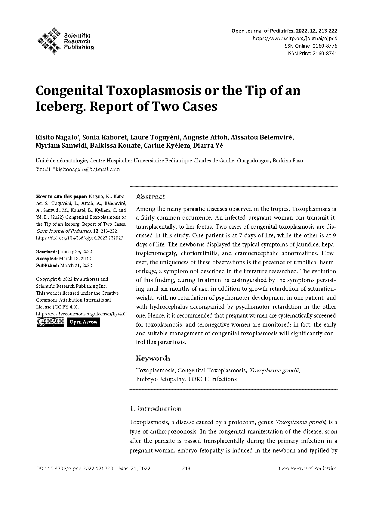 toxoplasmosis in infants report of two cases