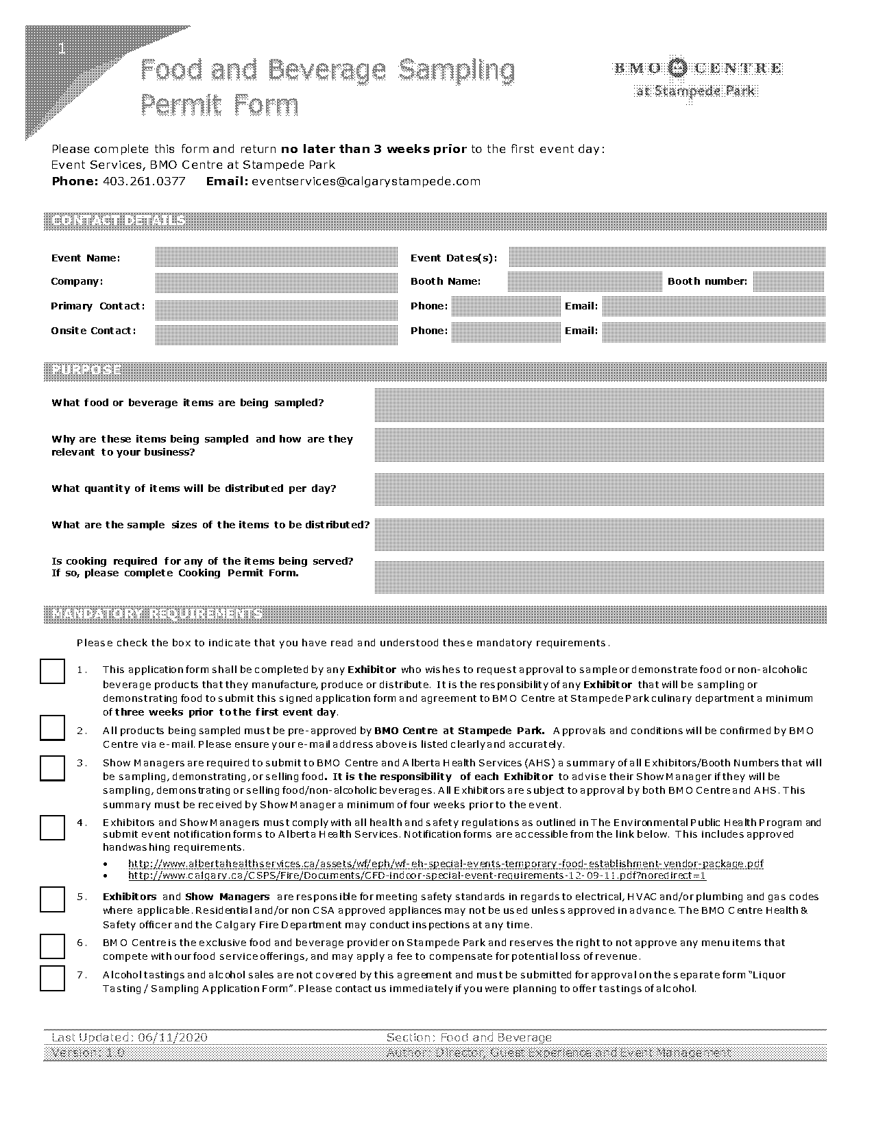 sample forms in food and beverage