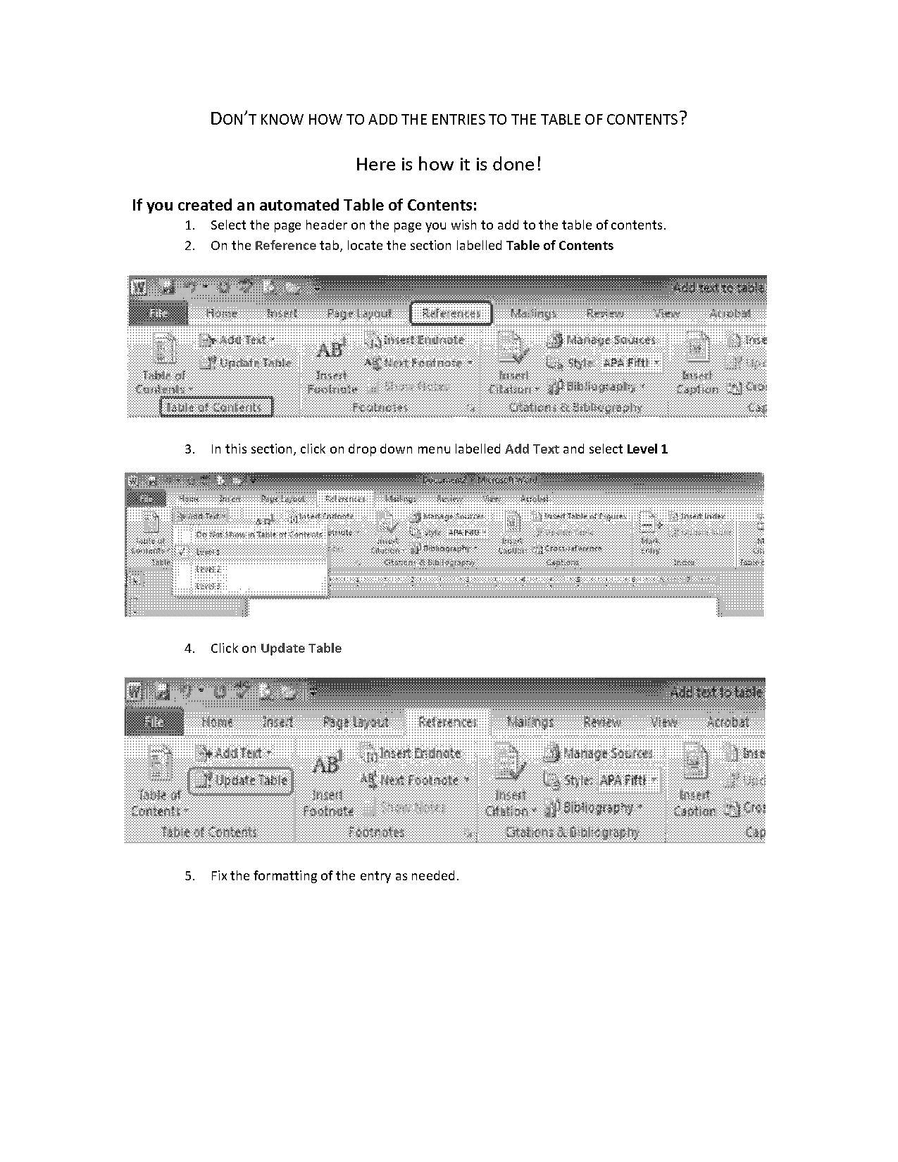 how to make table of context in word