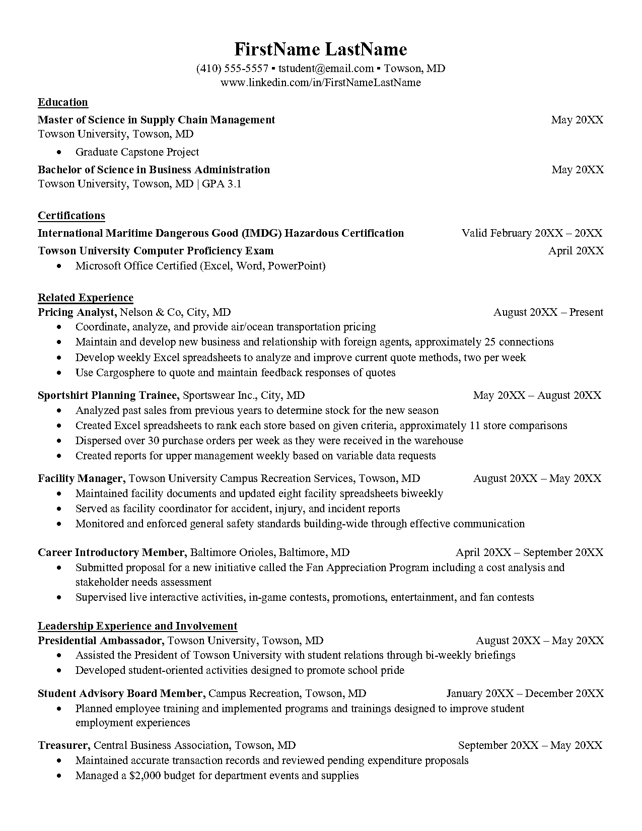 sample resume of supply chain management