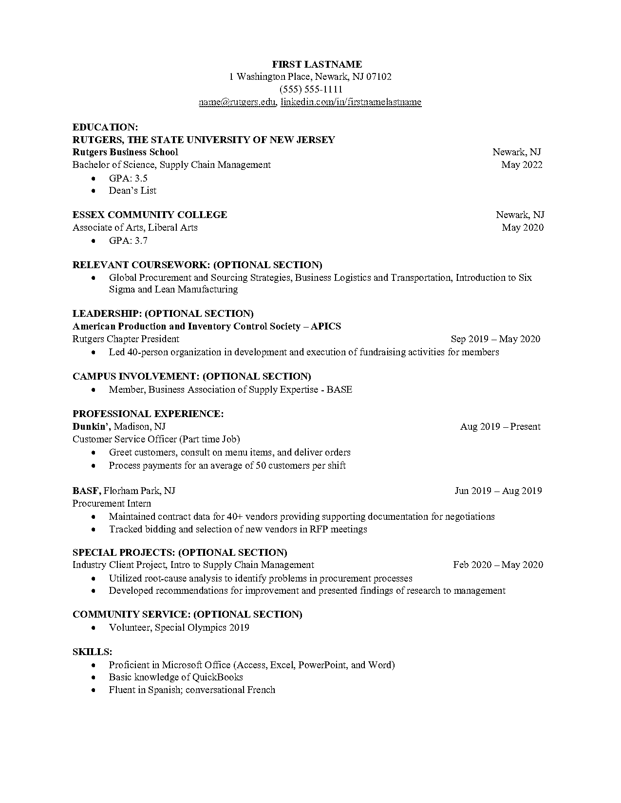 sample resume of supply chain management