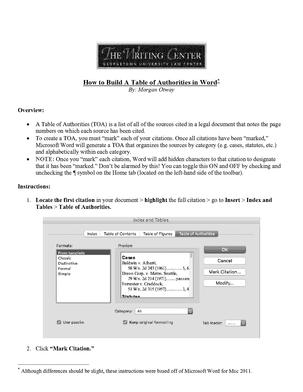 how to make a table of abbreviations in word