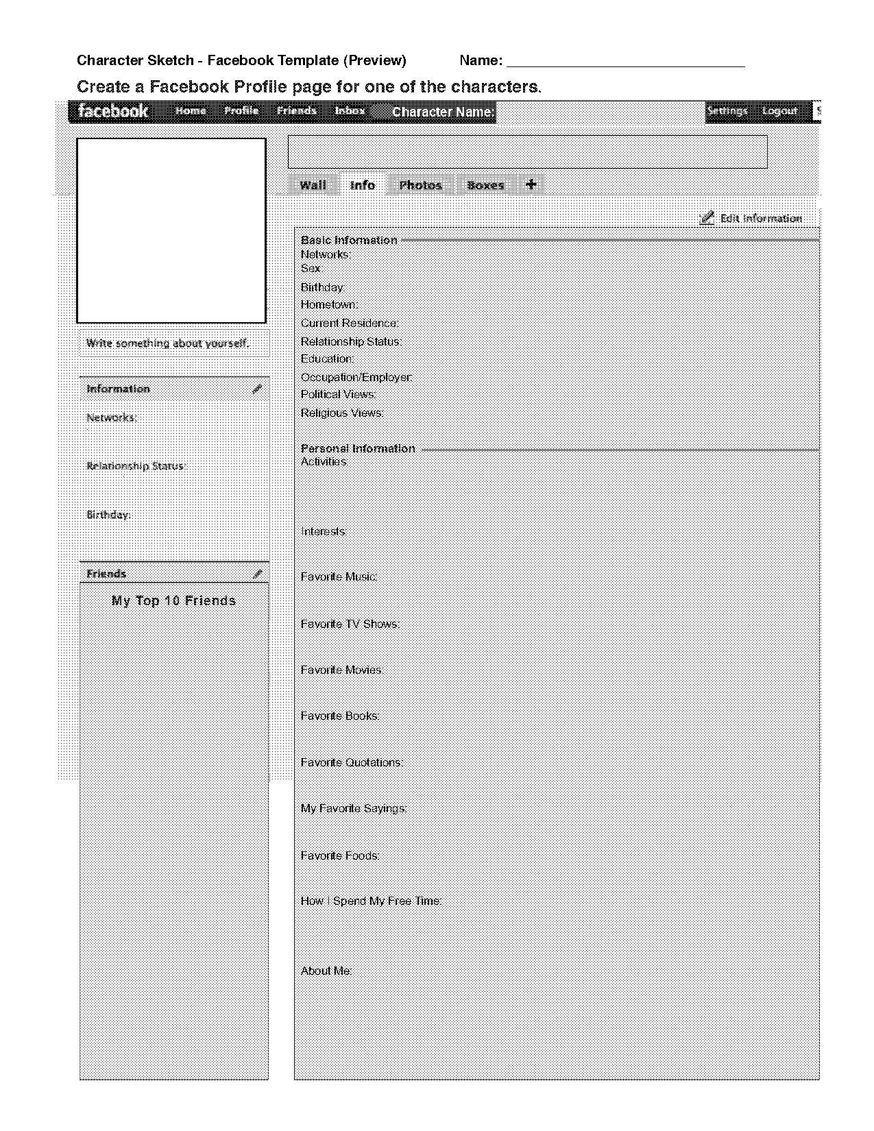 blank novel character template