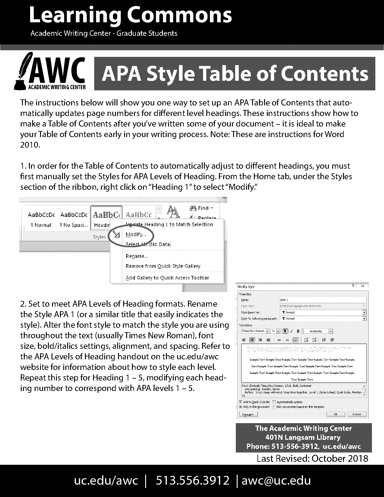 how to make table of context in word