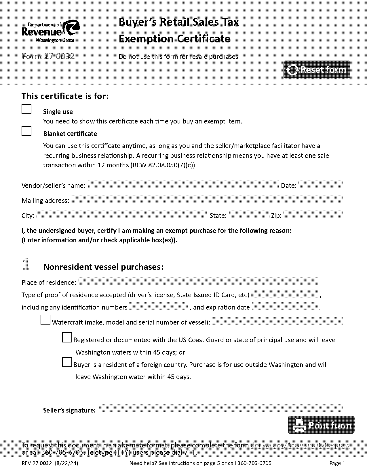 current wa state exemption form