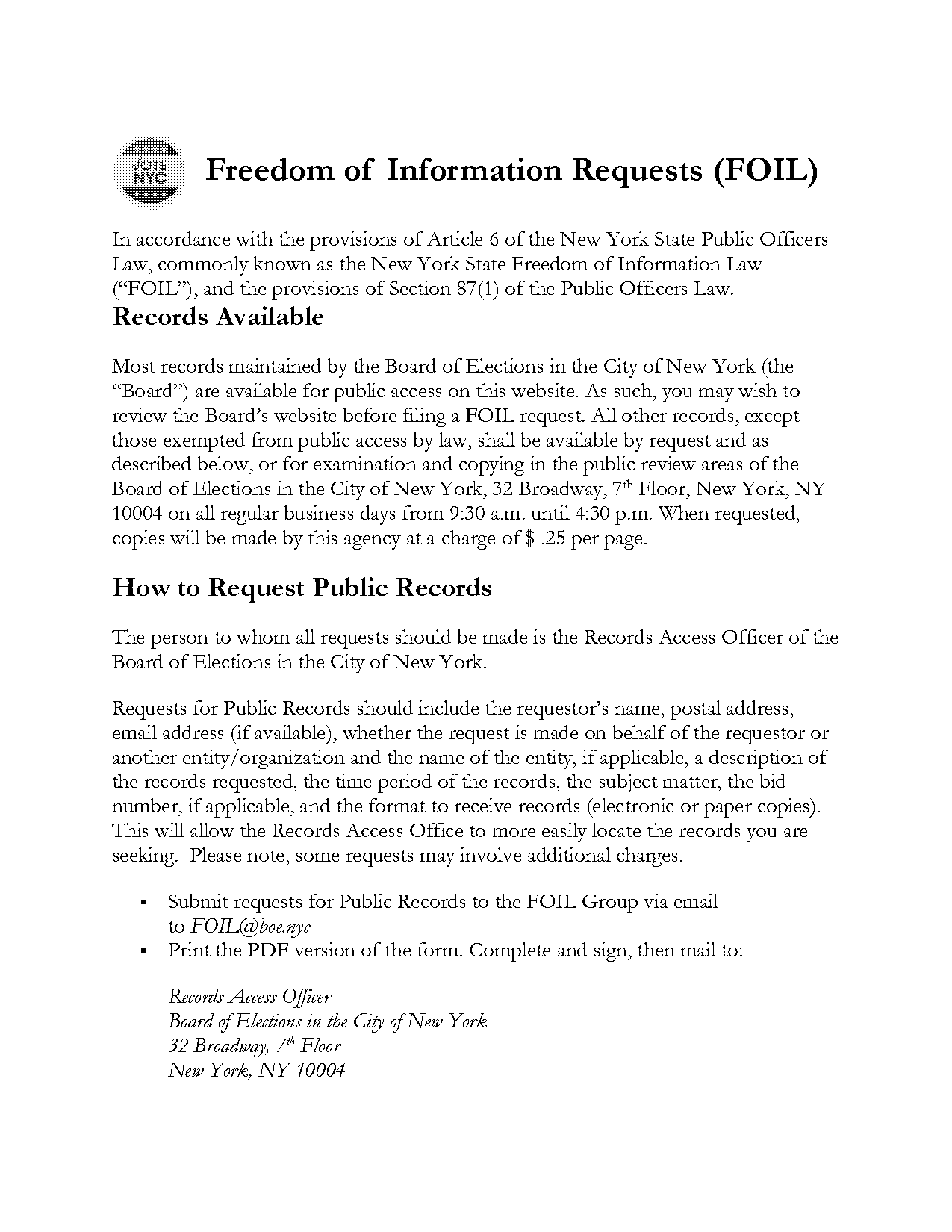 new york state freedom of information request