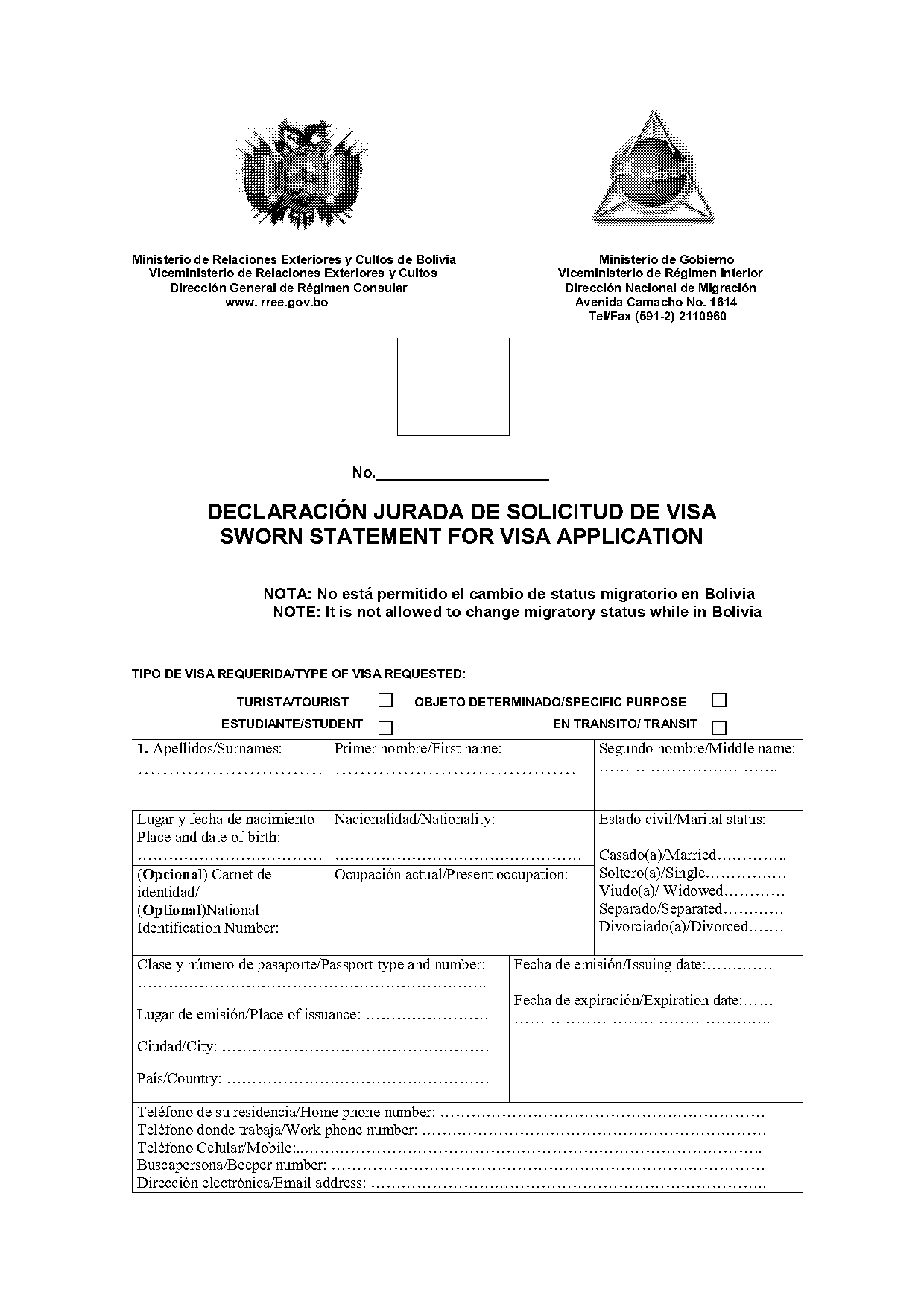 bolivan visa application form