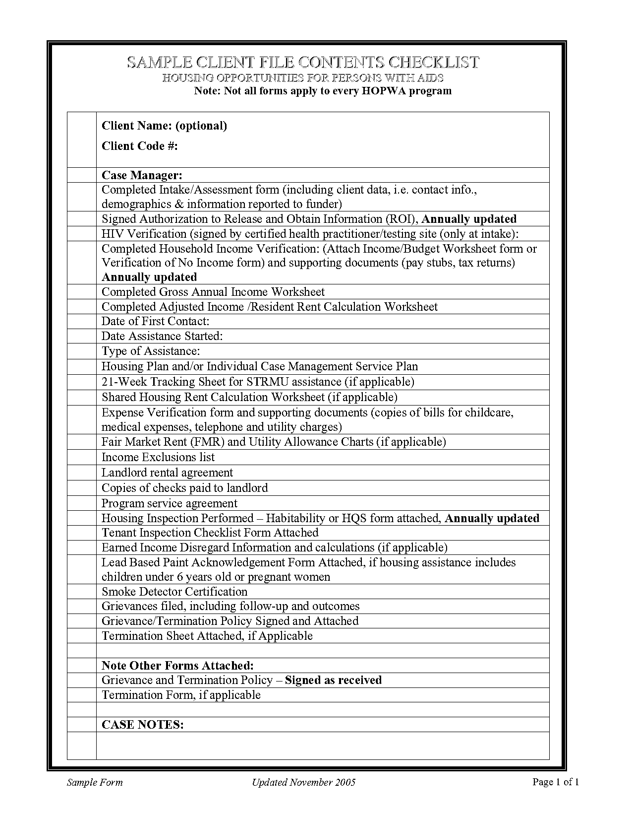 customer checklist form chart