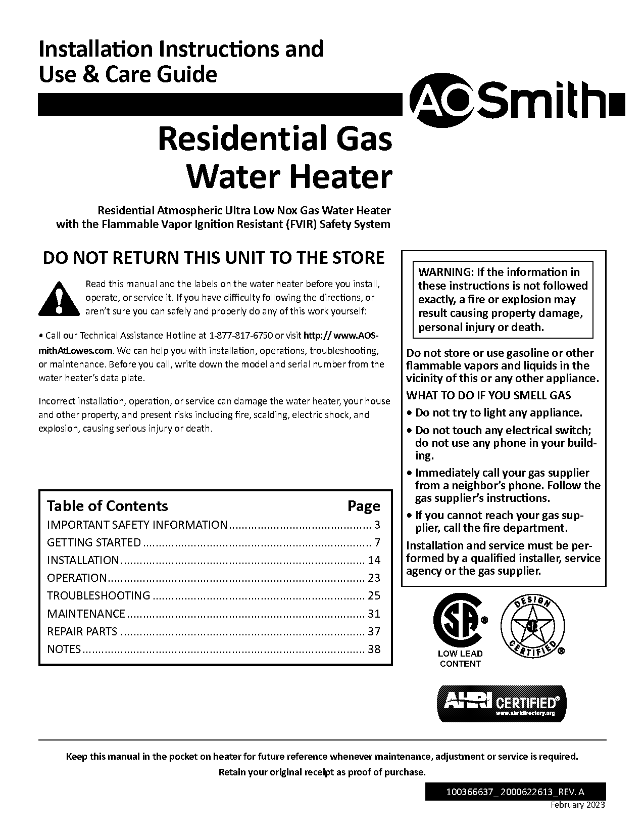 ao smith water heater pilot light instructions