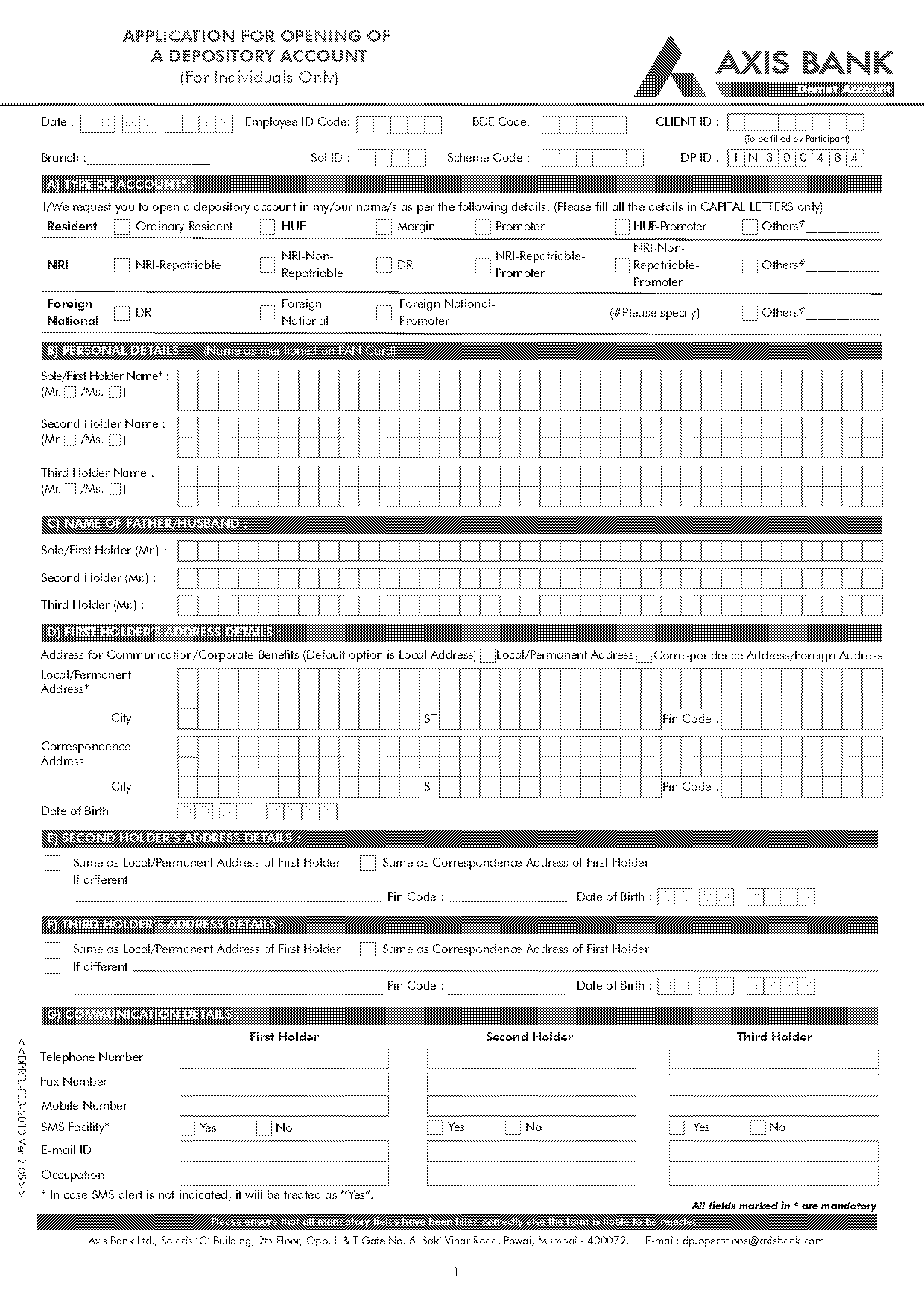 application form of demat account