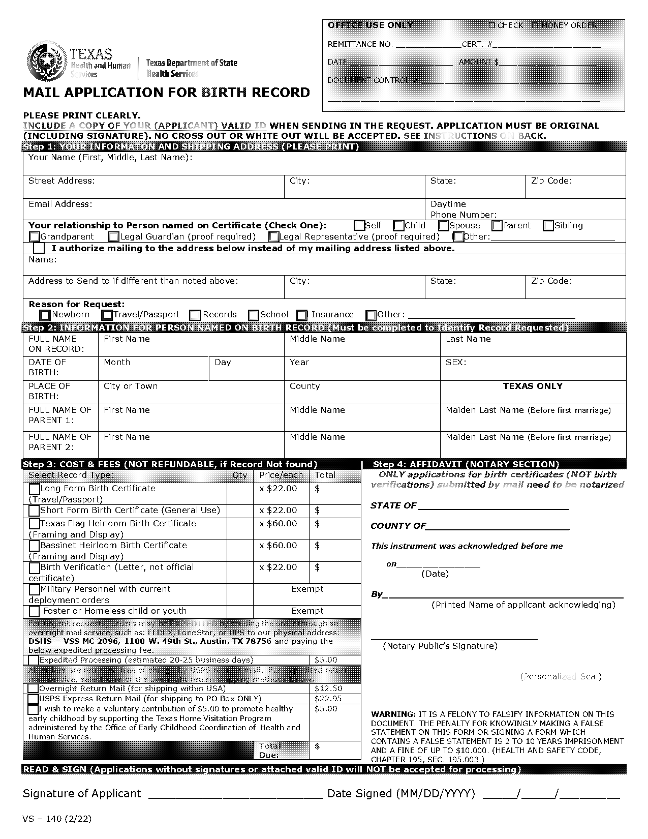 city of dallas long form birth certificate