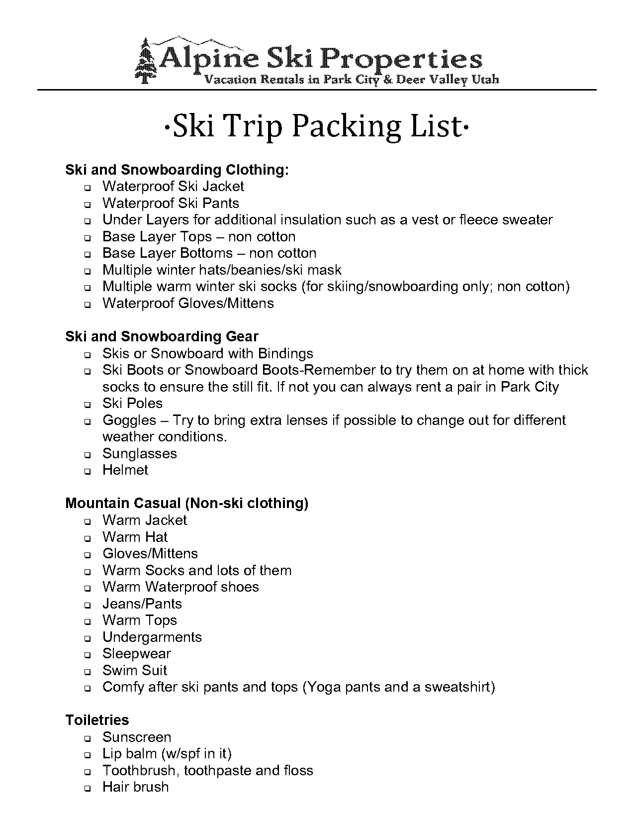 holiday packing checklist printable