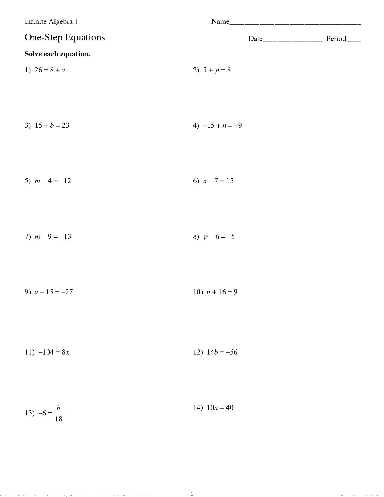 solving one step equations with algebra tiles worksheet pdf