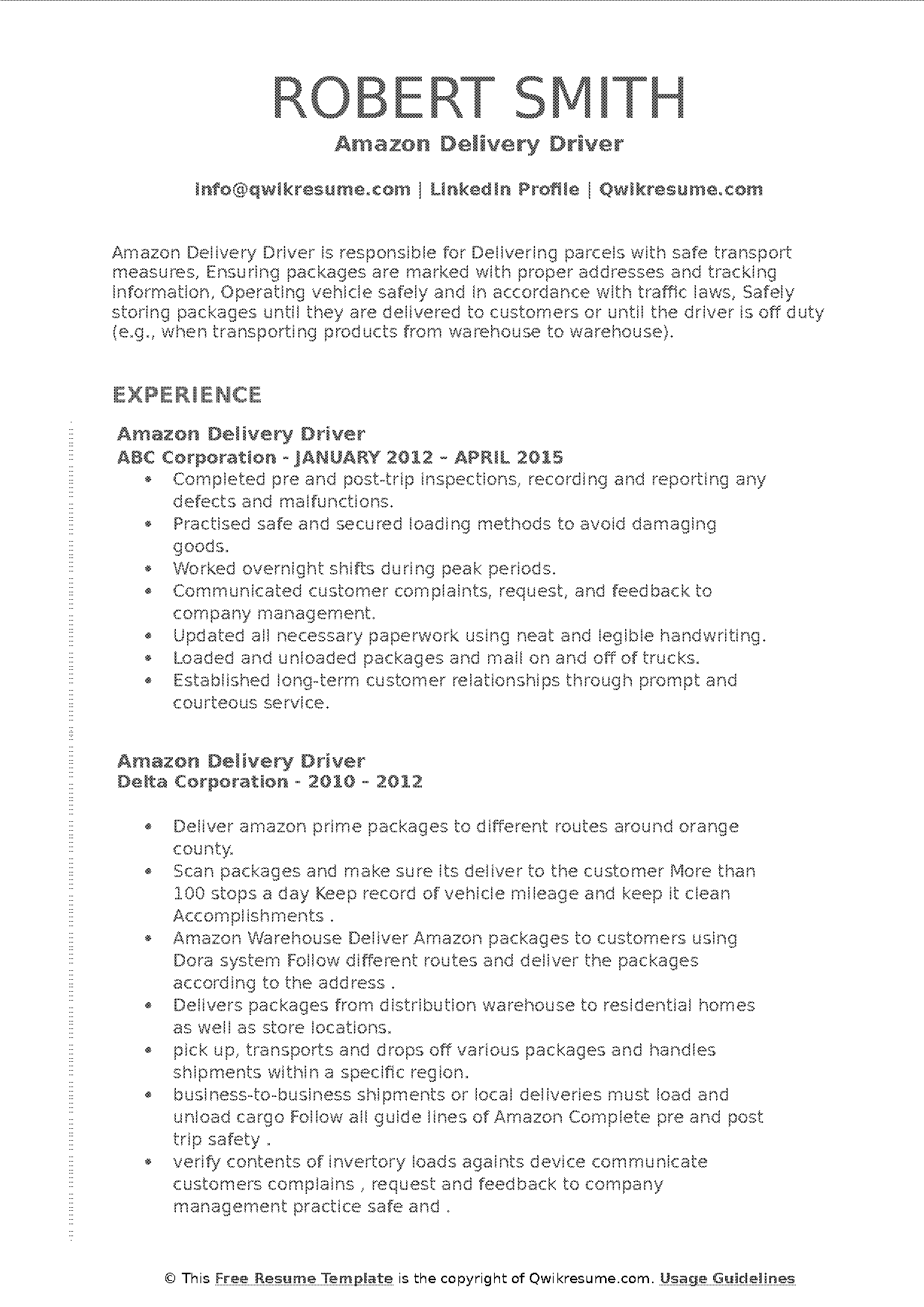 summary for a resume at amazon