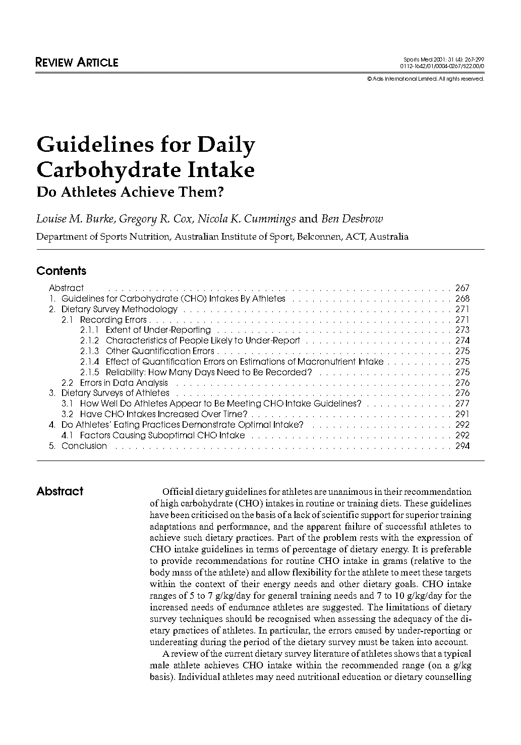 recommended daily intake of carbohydrates australia