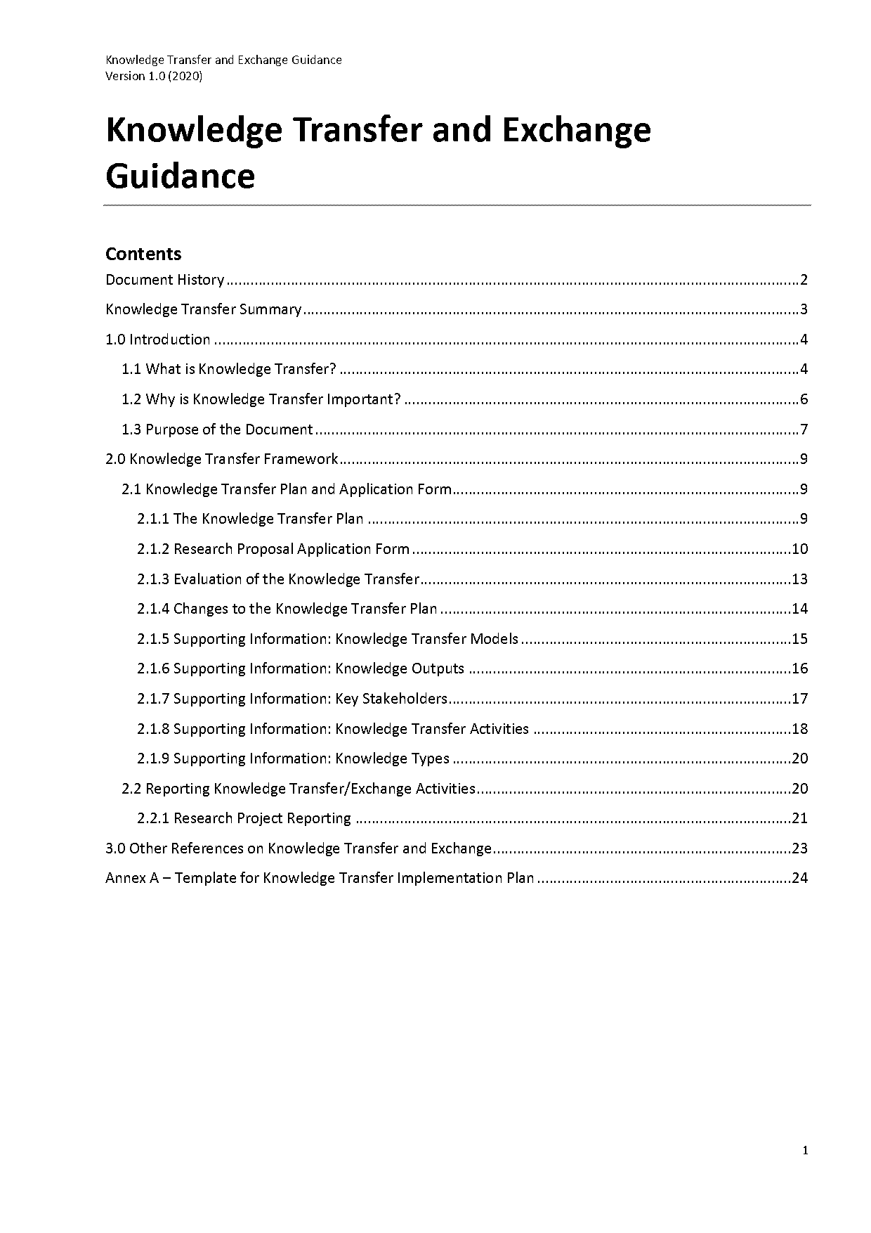 knowledge transition document template