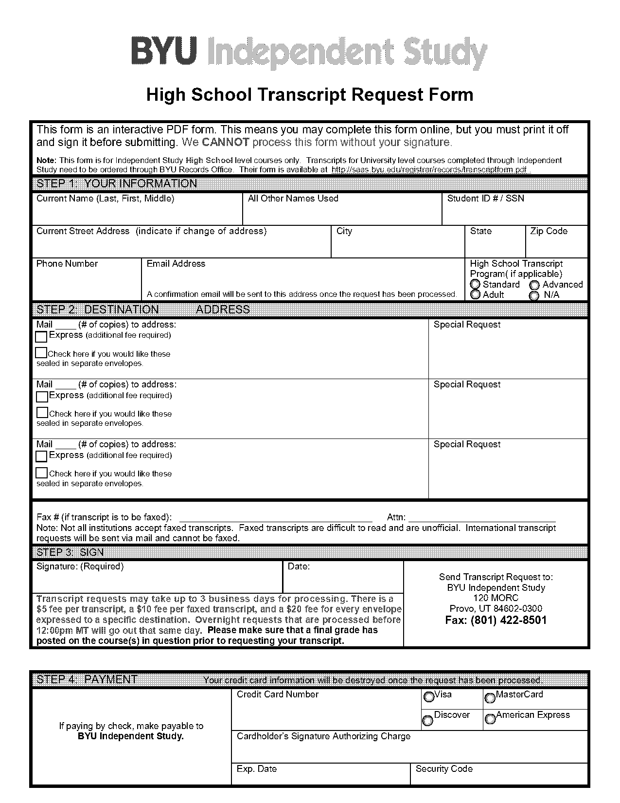 high school transcript byu