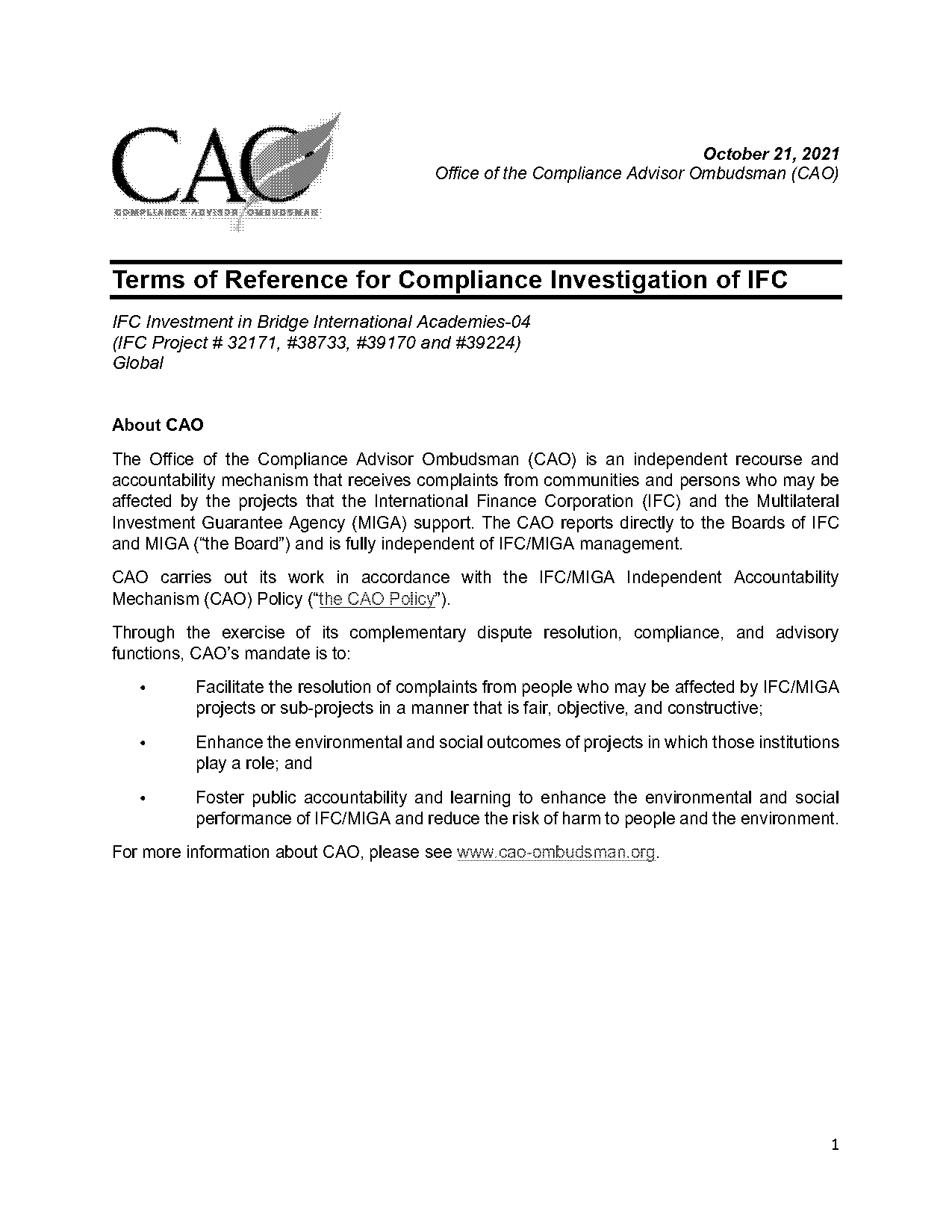 cao terms of reference