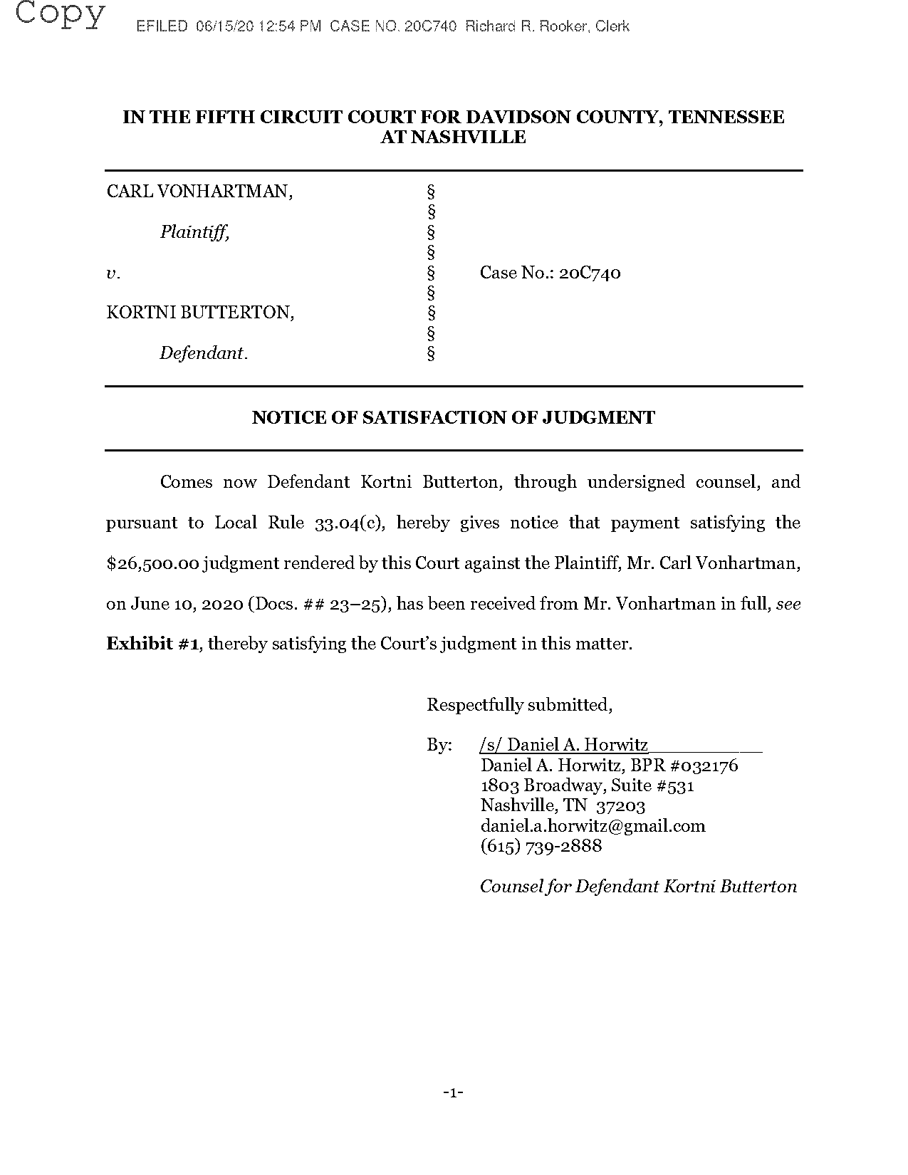 notice of satisfaction of judgment tennessee