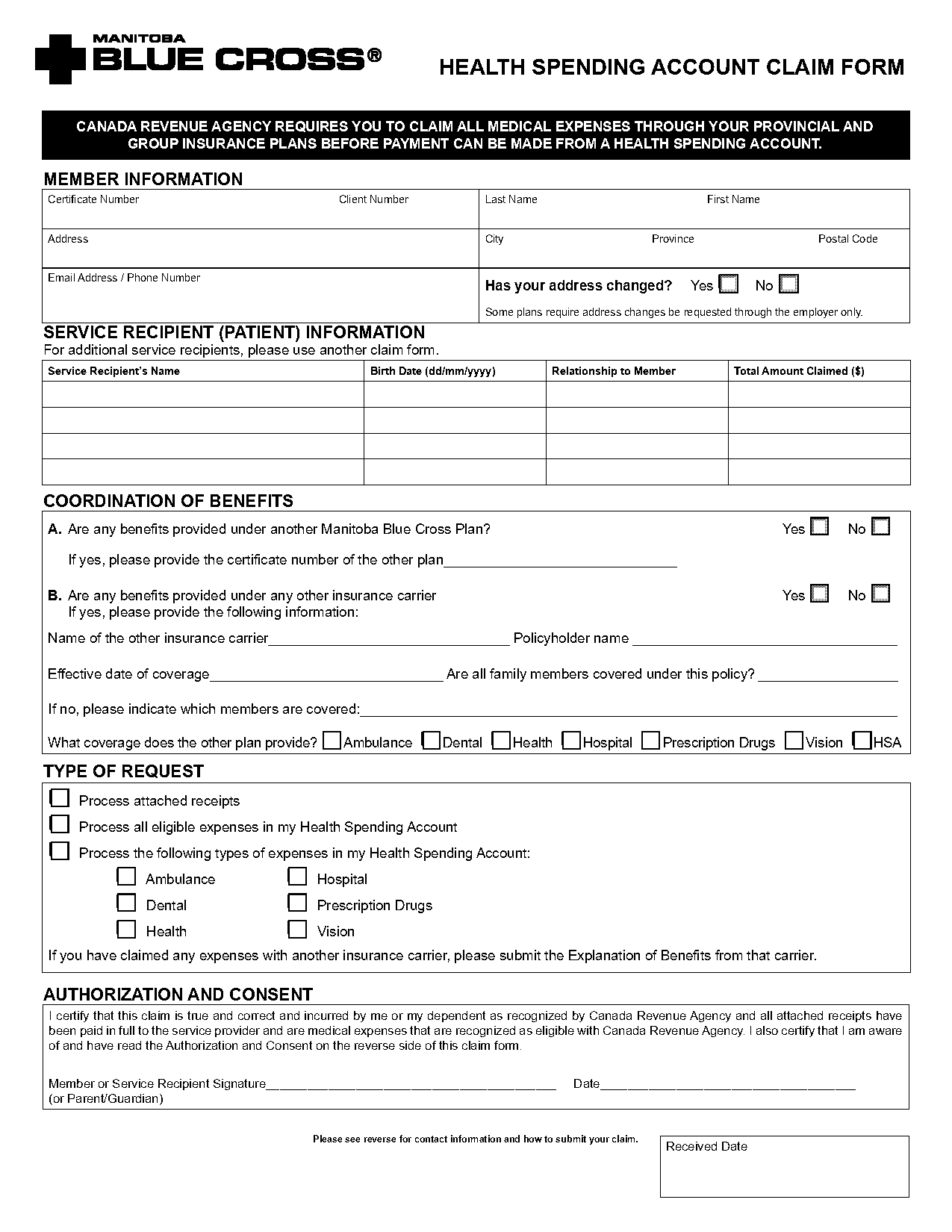 blue cross health spending account form manitoba