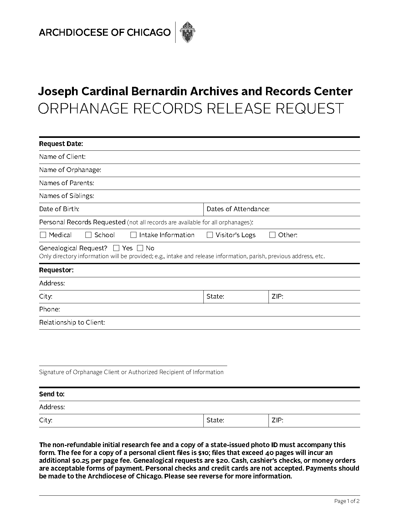 archdiocese of chicago transcript request