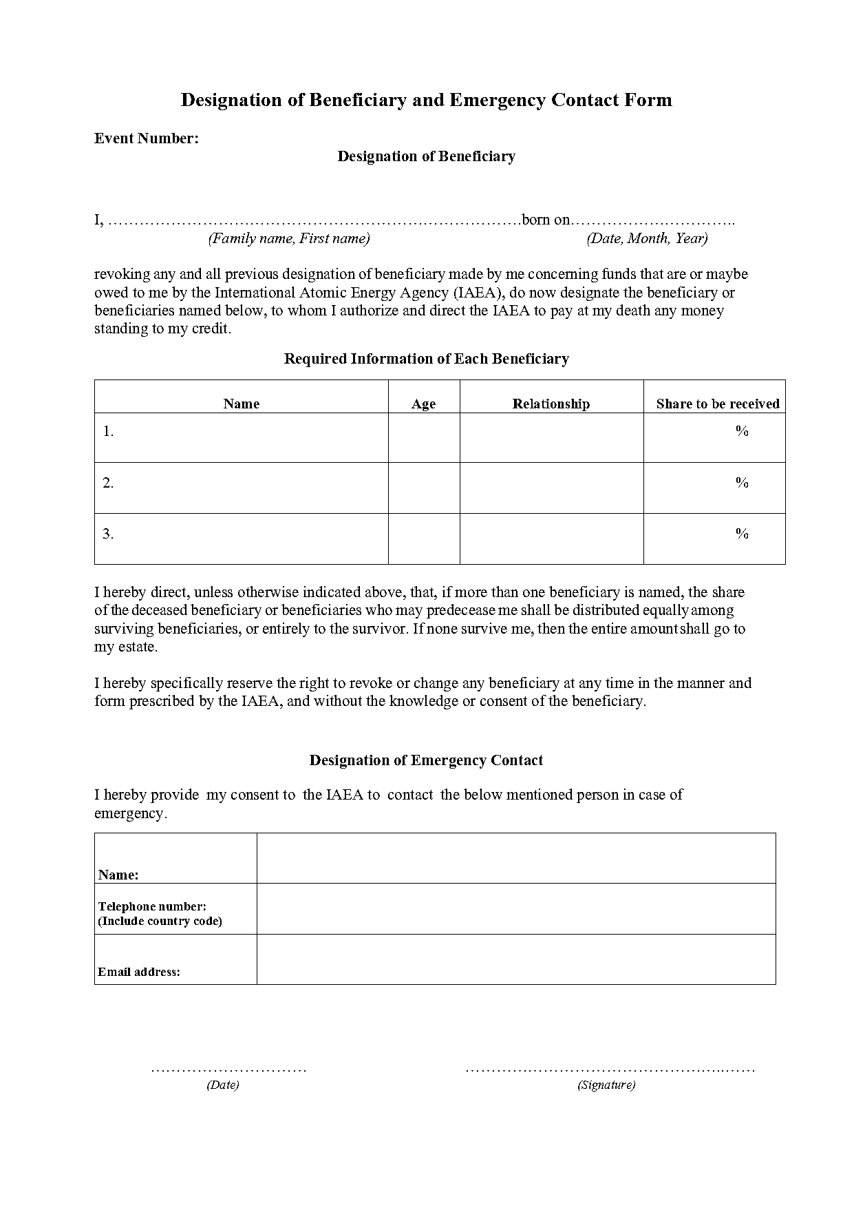 emergency contact information form word