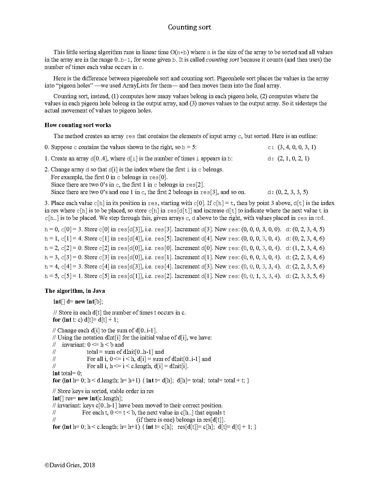 counting sort example pdf