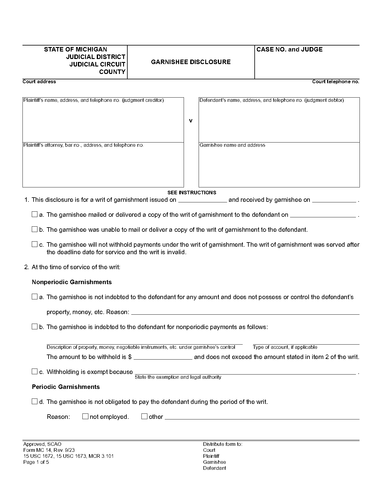 state of michigan periodic garnishment post judgment cost definitions