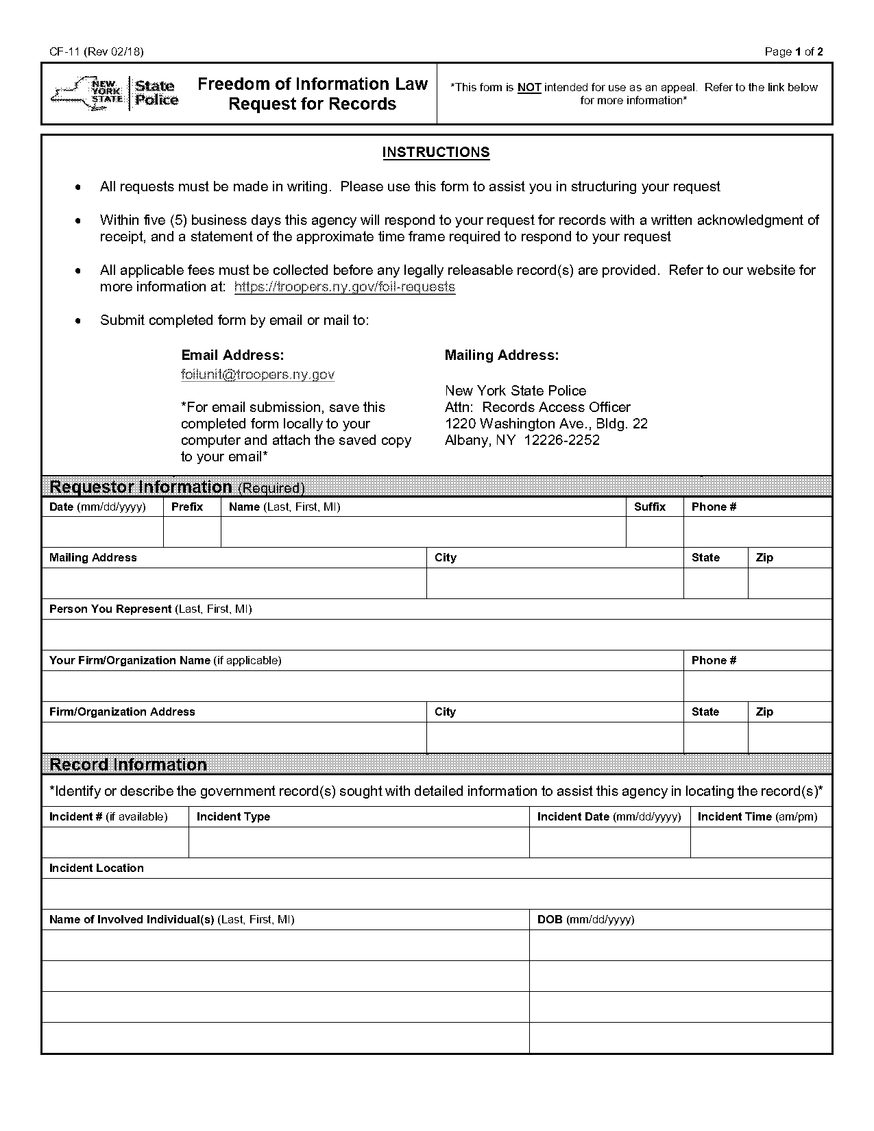 new york state freedom of information request