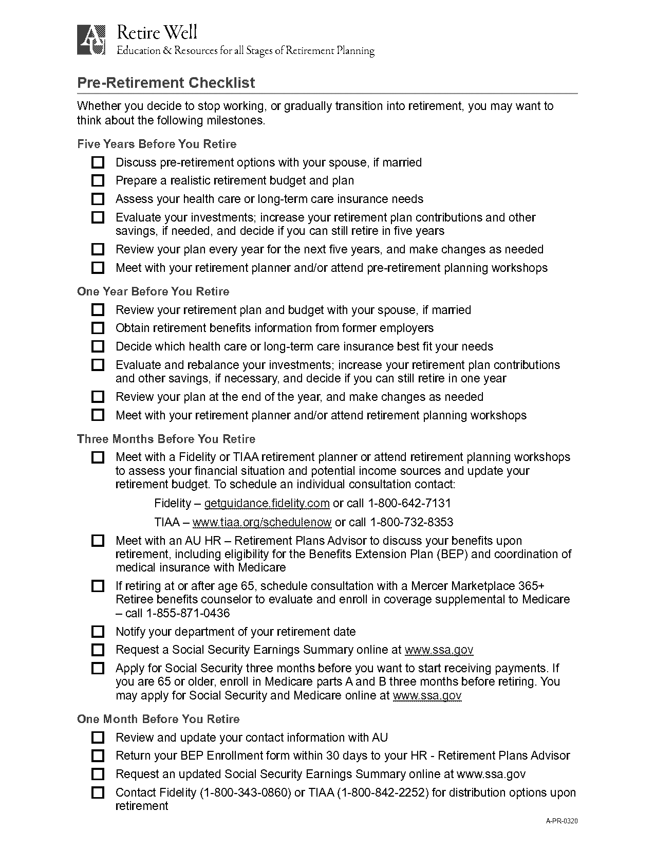 pre retirement checklist pdf