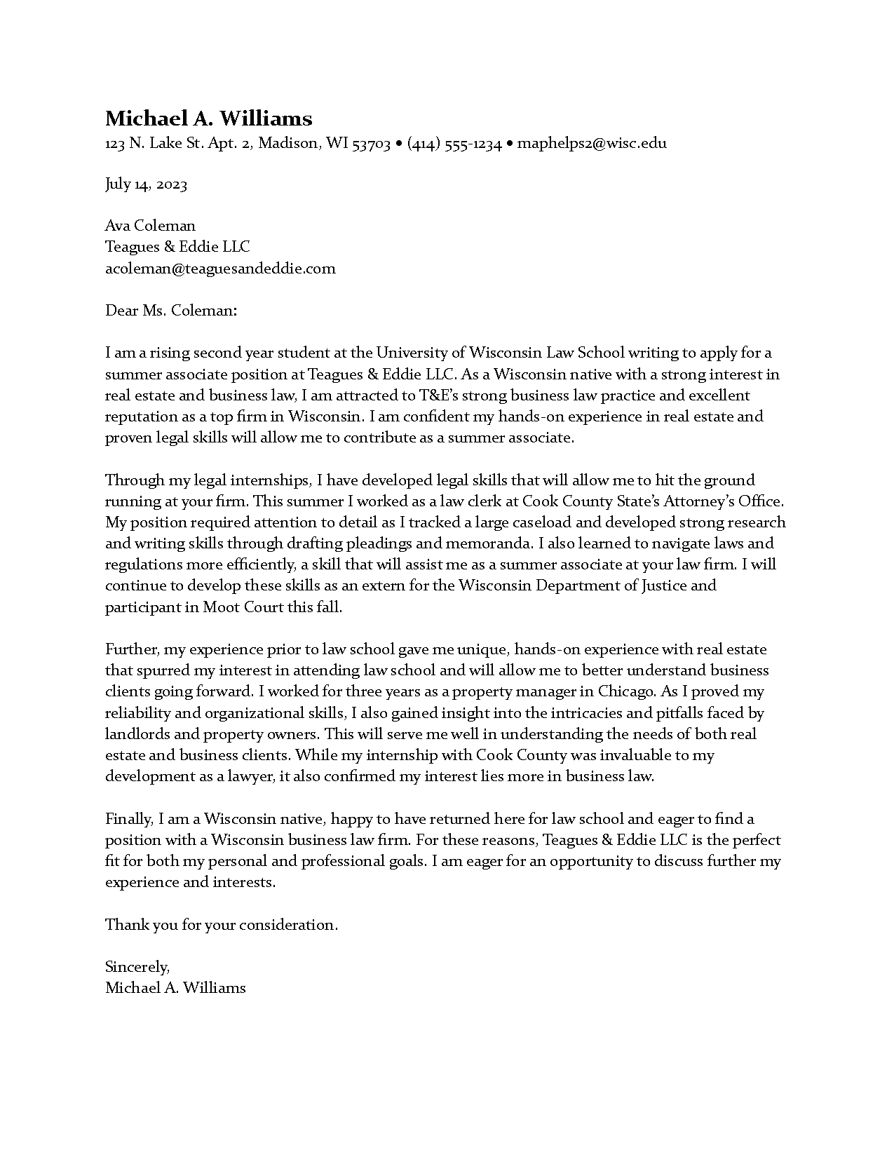 sample cover letter for property manager