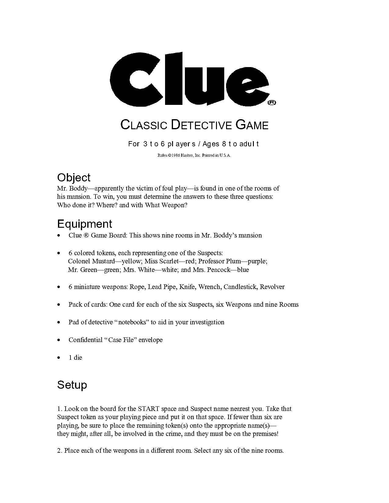 instructions to blues clue game