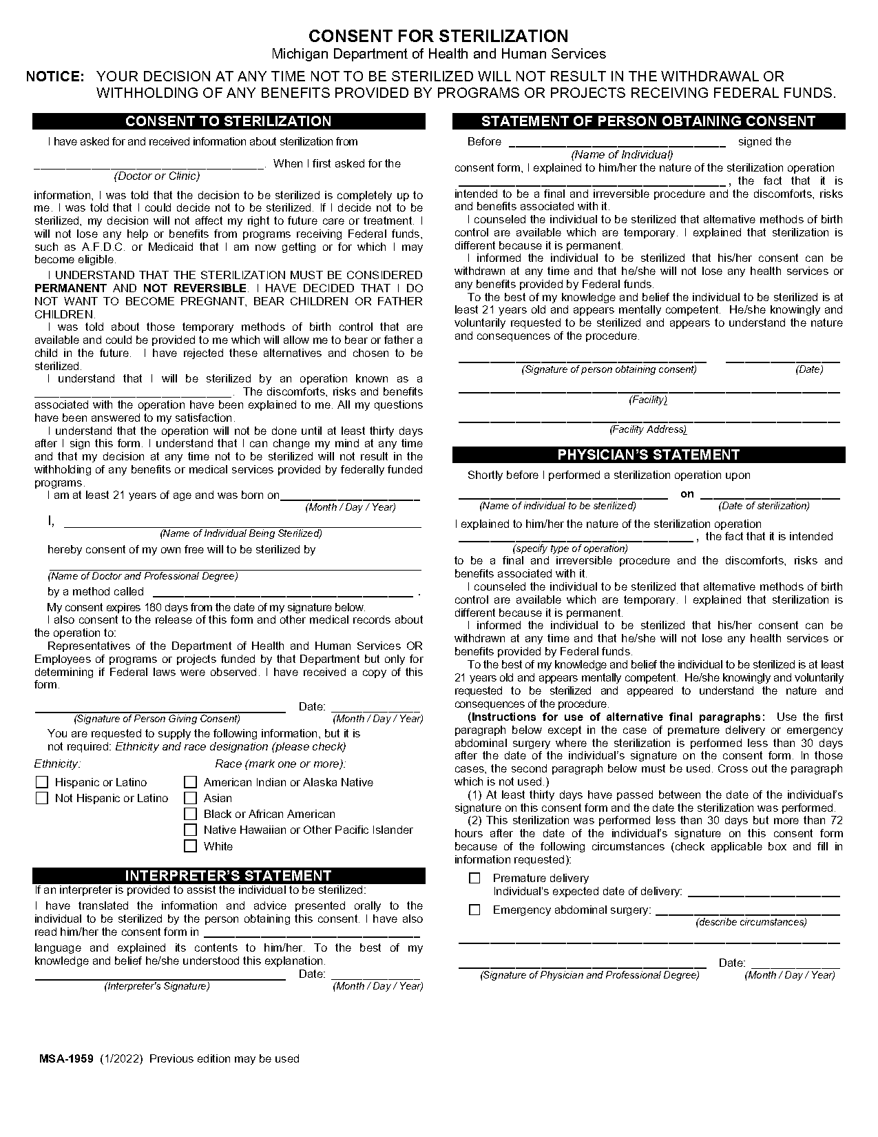 medicaid sterilization consent form