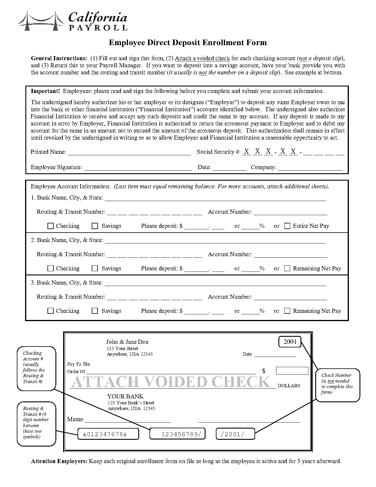 direct deposit form state of california