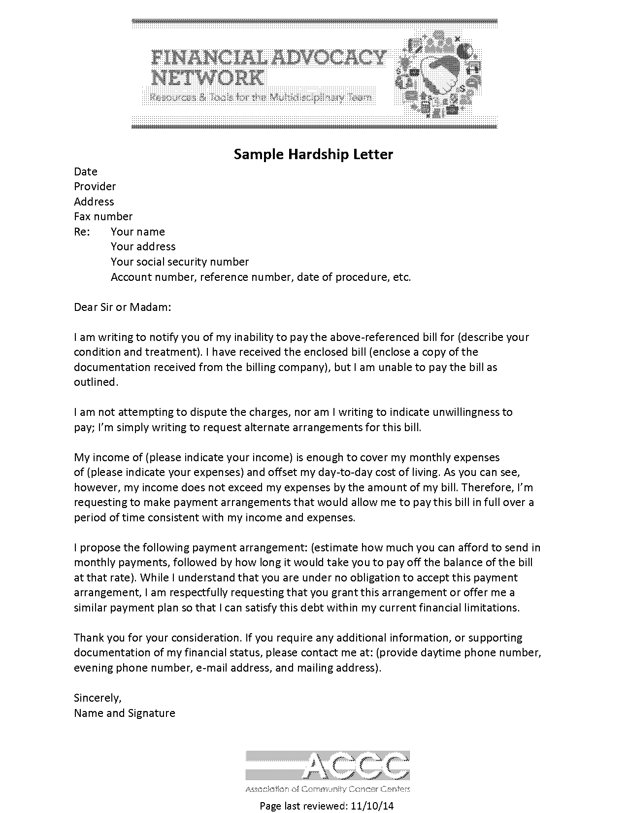 free hardship letter sample