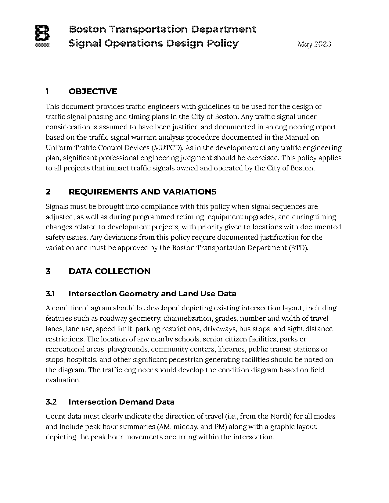 development of a traffic signal phasing and timing plan