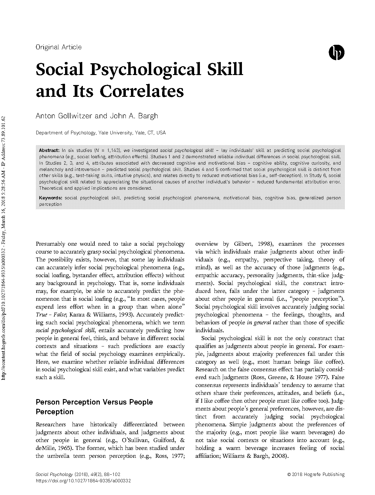 example of correlation in social psychology