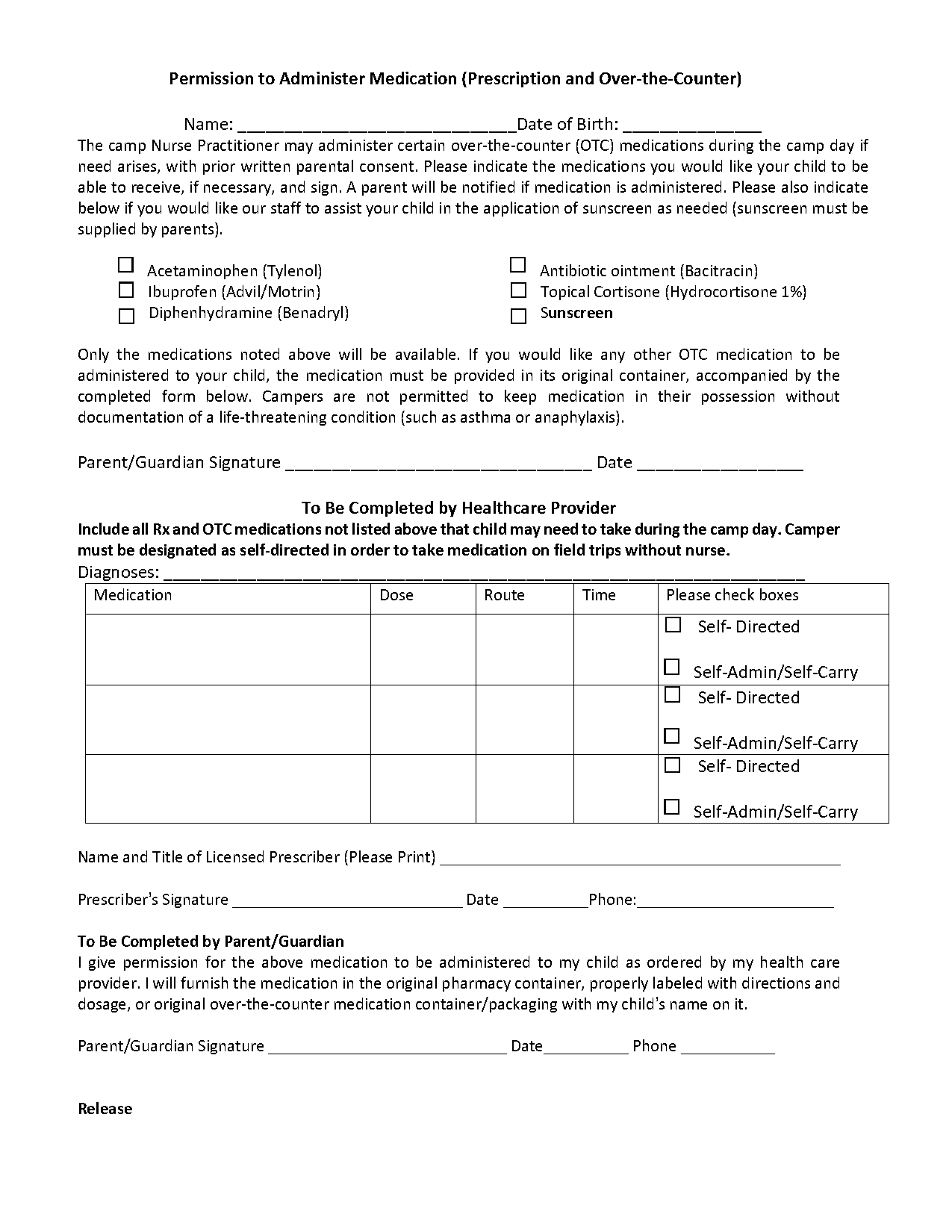 consent form camp for medication