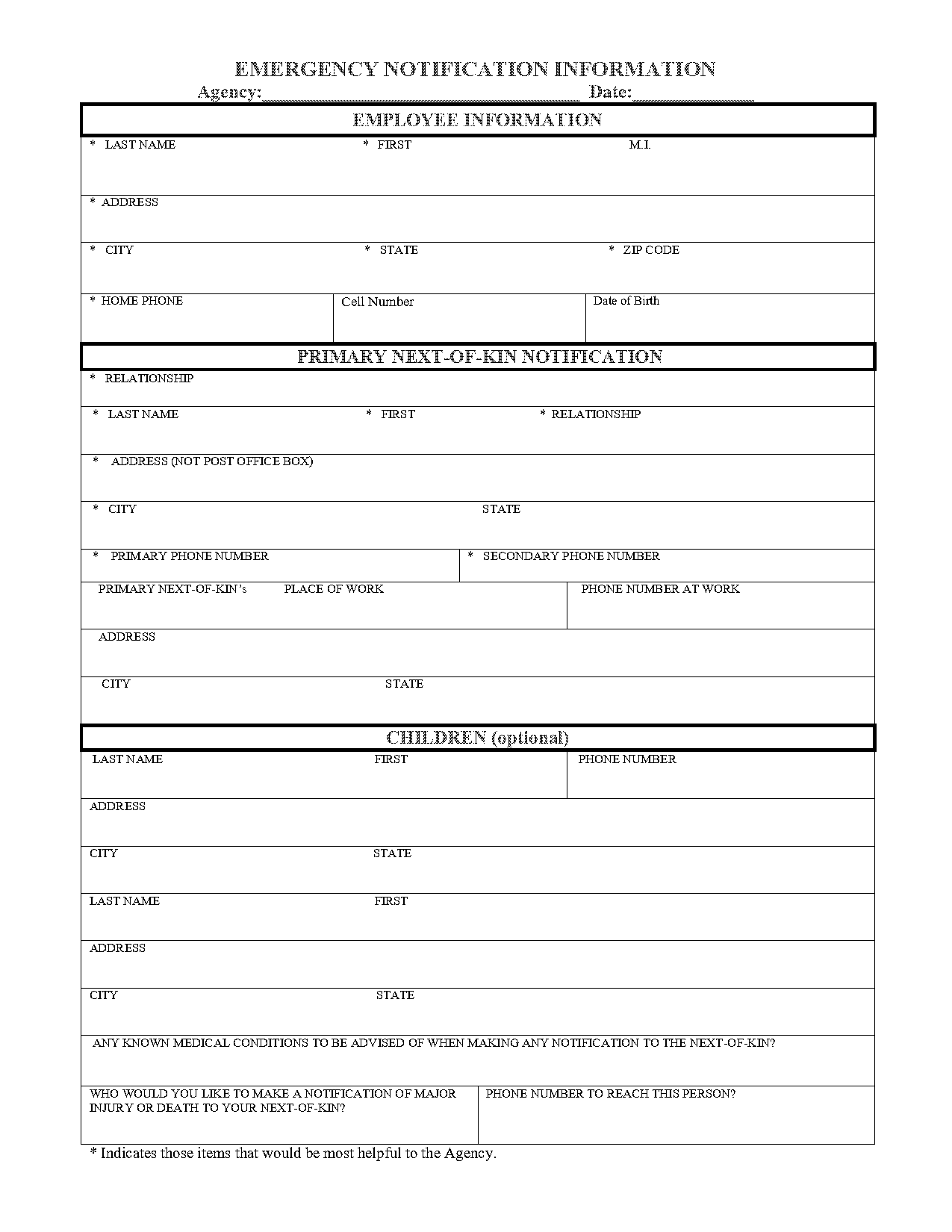 emergency contact information form word