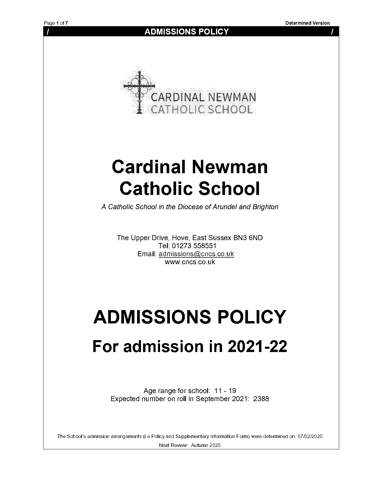 cardinal newman high school application