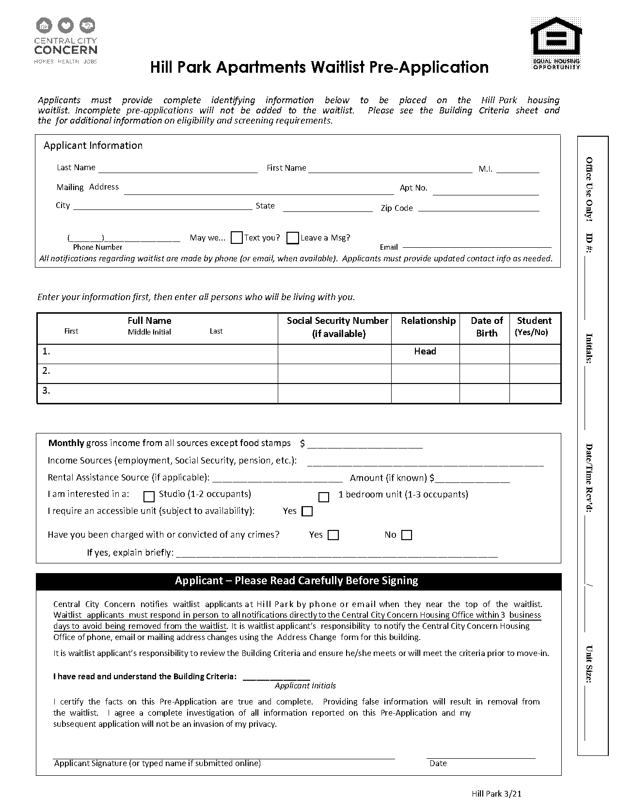 park city apartments application